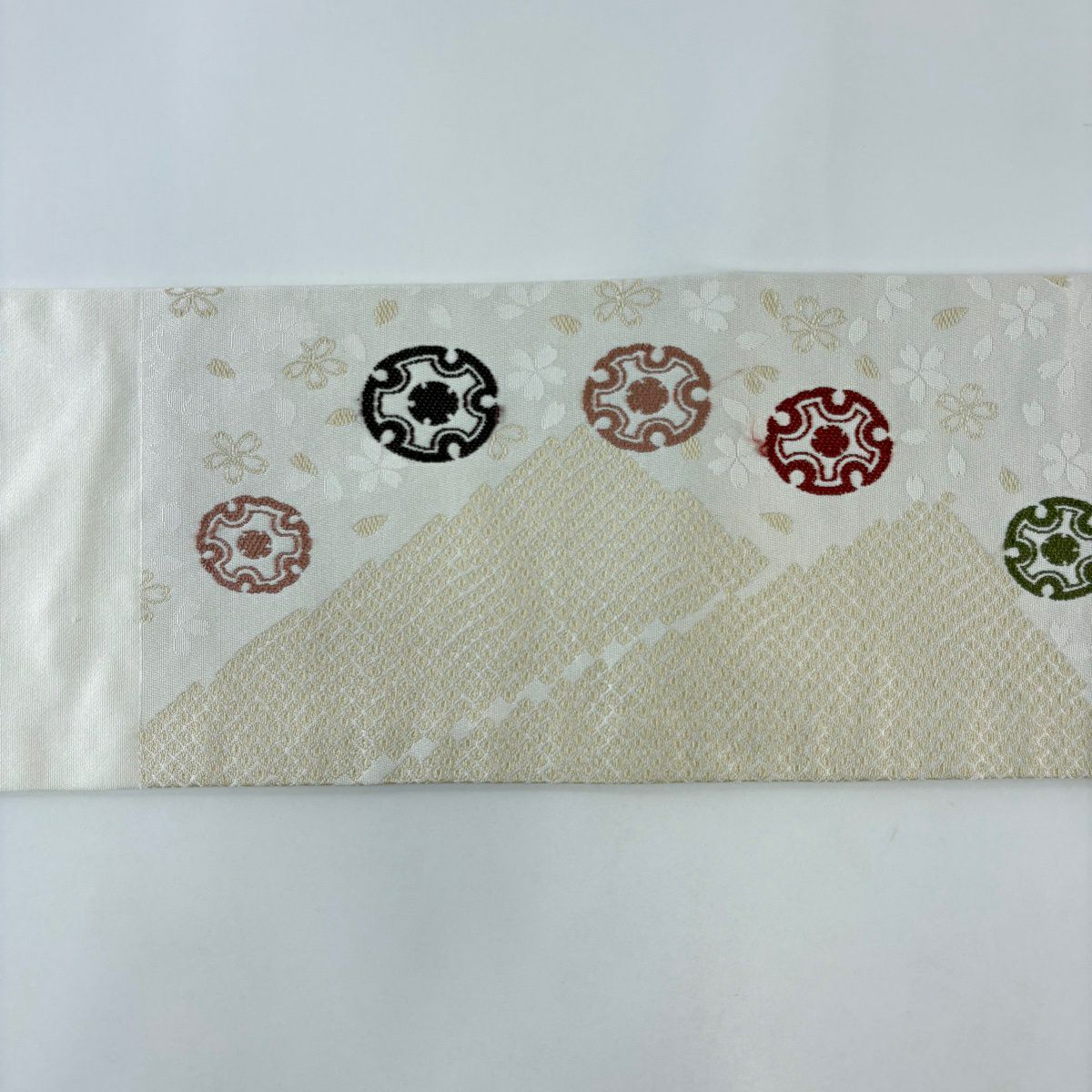 名古屋帶 名品級 樱花 雪轮 奶油色 純蠶絲