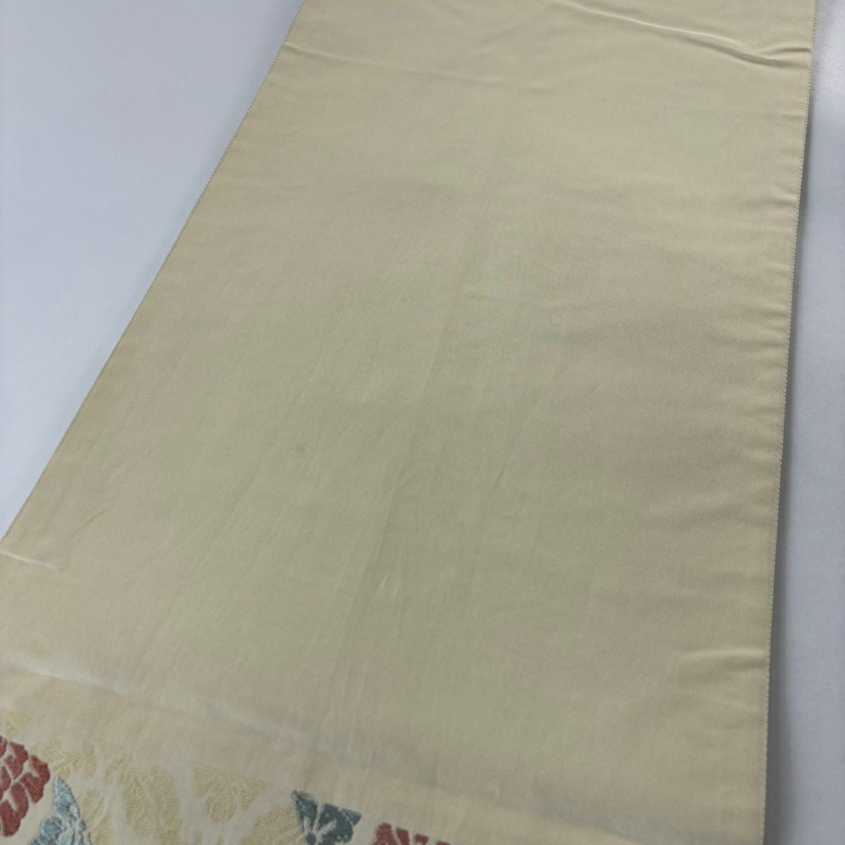 袋帶 名品級 浮線綾紋樣 米色 六通 純蠶絲