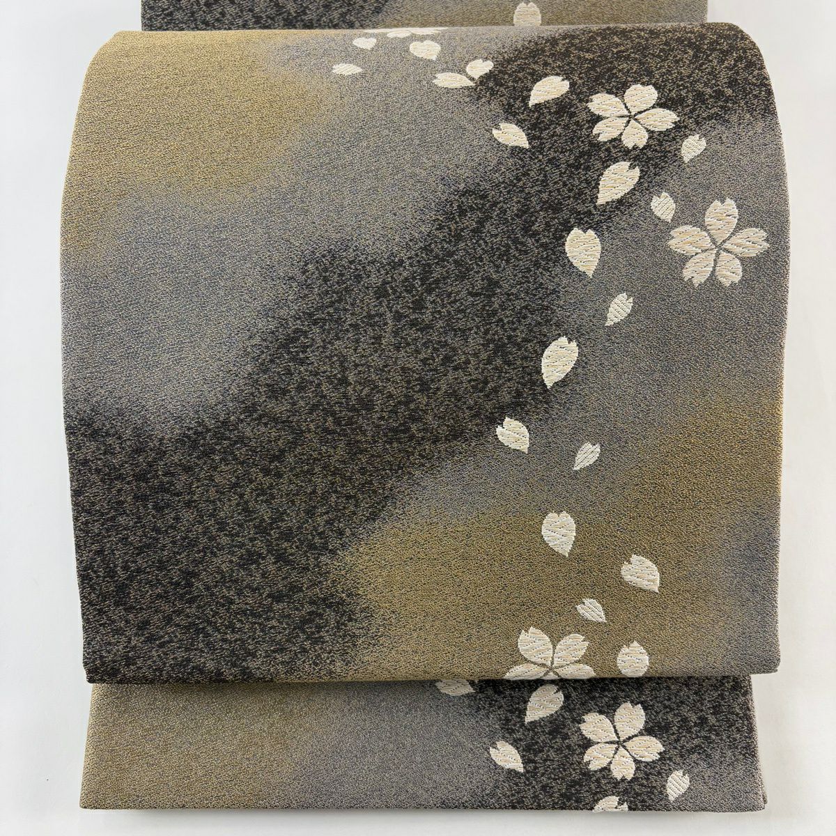 【美品】 袋帶 名品級 樱花 樱花花瓣 金絲 焦茶 六通 純蠶絲