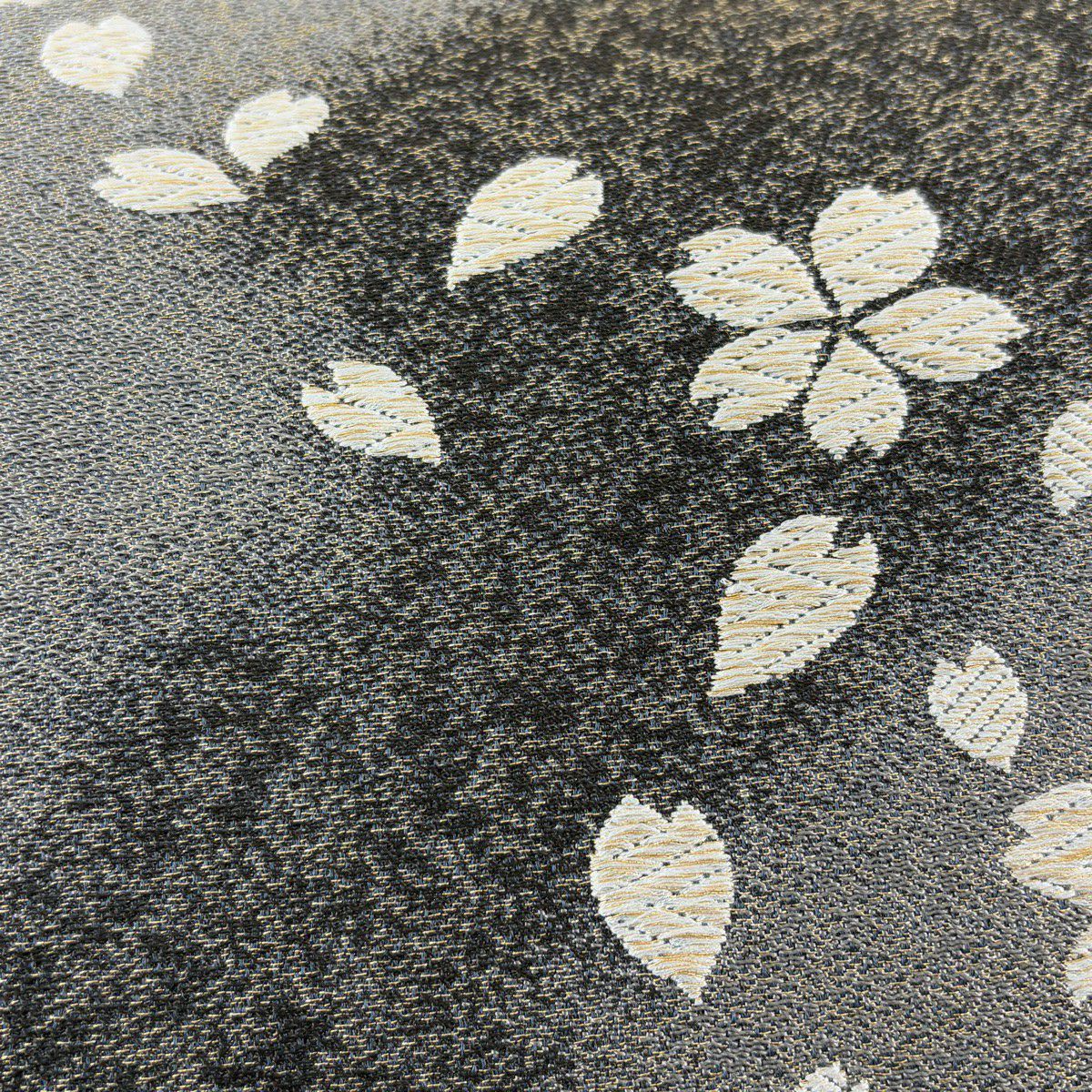 【美品】 袋帶 名品級 樱花 樱花花瓣 金絲 焦茶 六通 純蠶絲