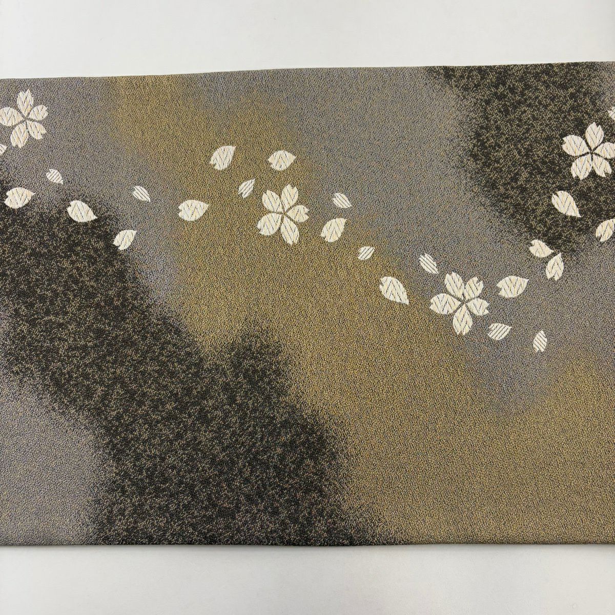 【美品】 袋帶 名品級 樱花 樱花花瓣 金絲 焦茶 六通 純蠶絲