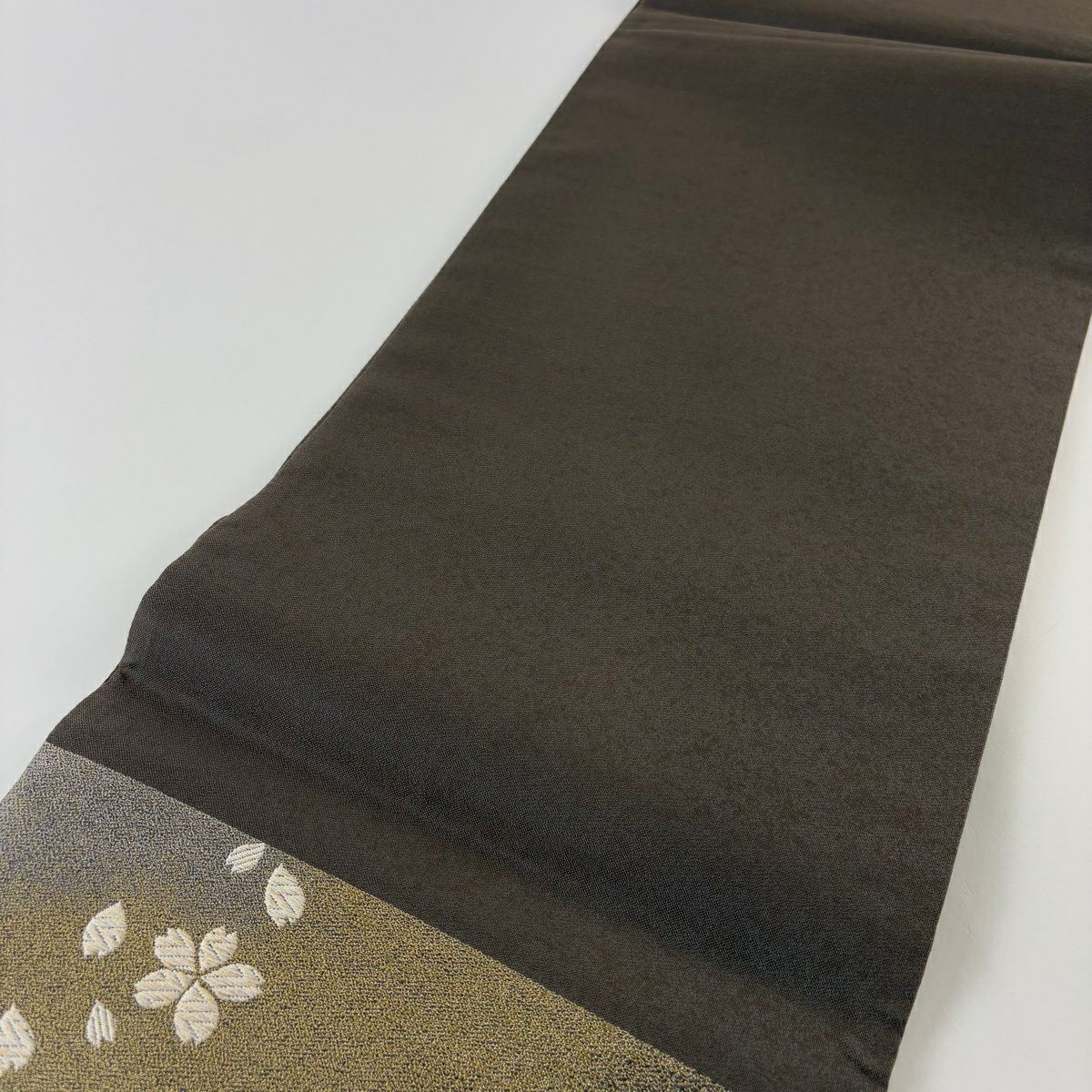 【美品】 袋帶 名品級 樱花 樱花花瓣 金絲 焦茶 六通 純蠶絲