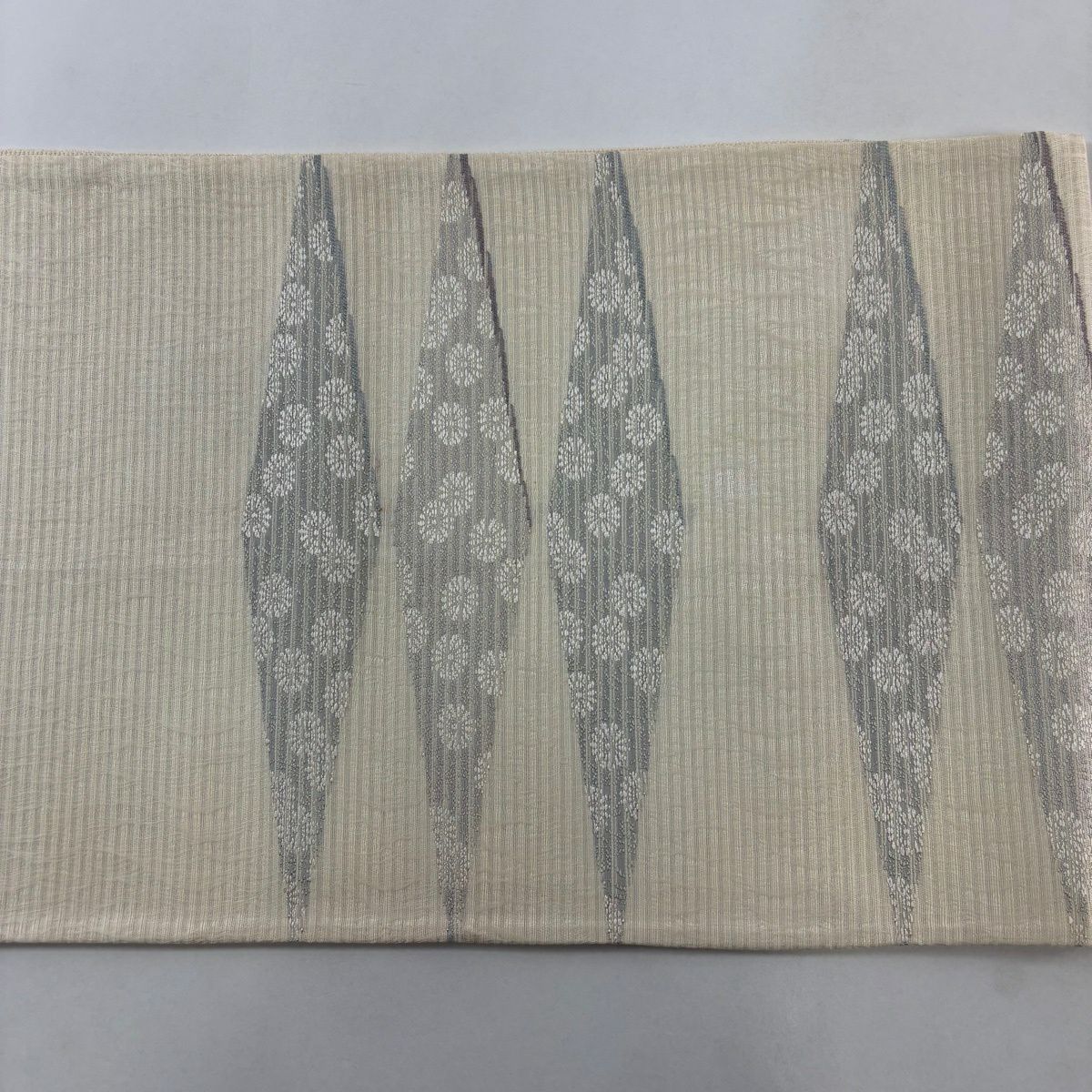 袋帶 名品級 夏帶 花 幾何圖案 奶油色 六通 純蠶絲
