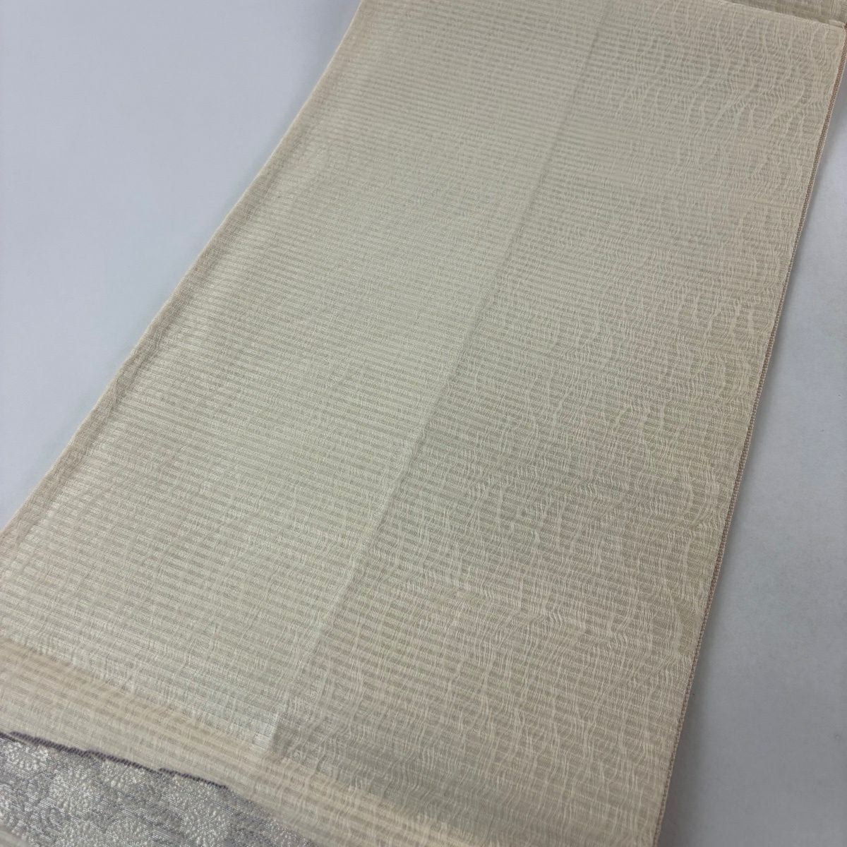 袋帶 名品級 夏帶 花 幾何圖案 奶油色 六通 純蠶絲
