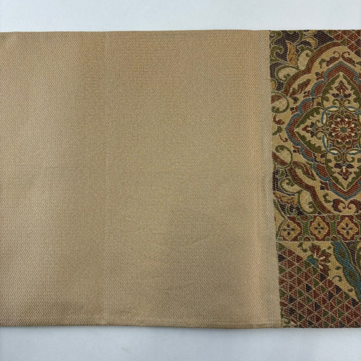 【美品】 袋帶 名品級 華紋 花鳥 金絲 茶 六通 純蠶絲
