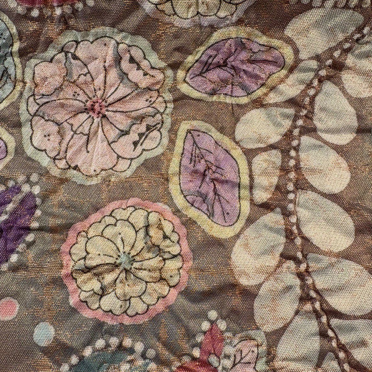 【美品】 袋帶 名品級 落款あり 辻花染 金通 灰綠 お太鼓柄 純蠶絲
