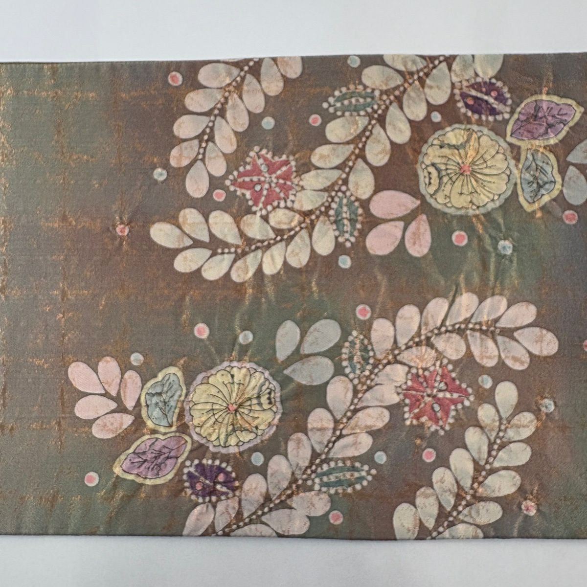【美品】 袋帶 名品級 落款あり 辻花染 金通 灰綠 お太鼓柄 純蠶絲