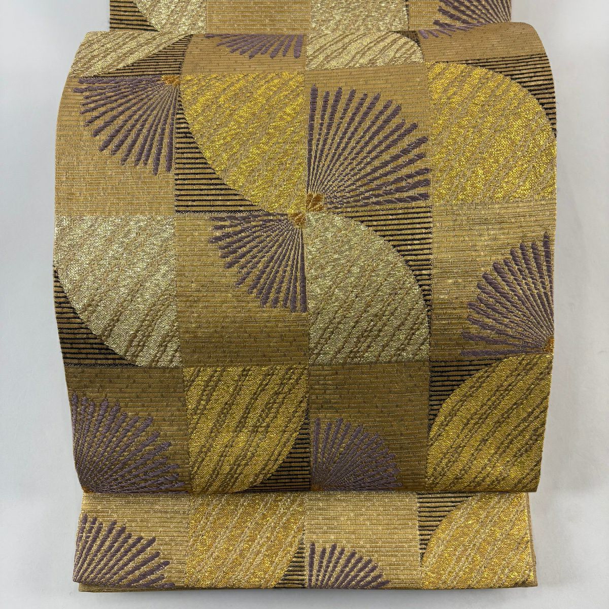 【美品】 袋帶 名品級 若松樹 市松樹 金絲 金金箔 金色 六通 純蠶絲