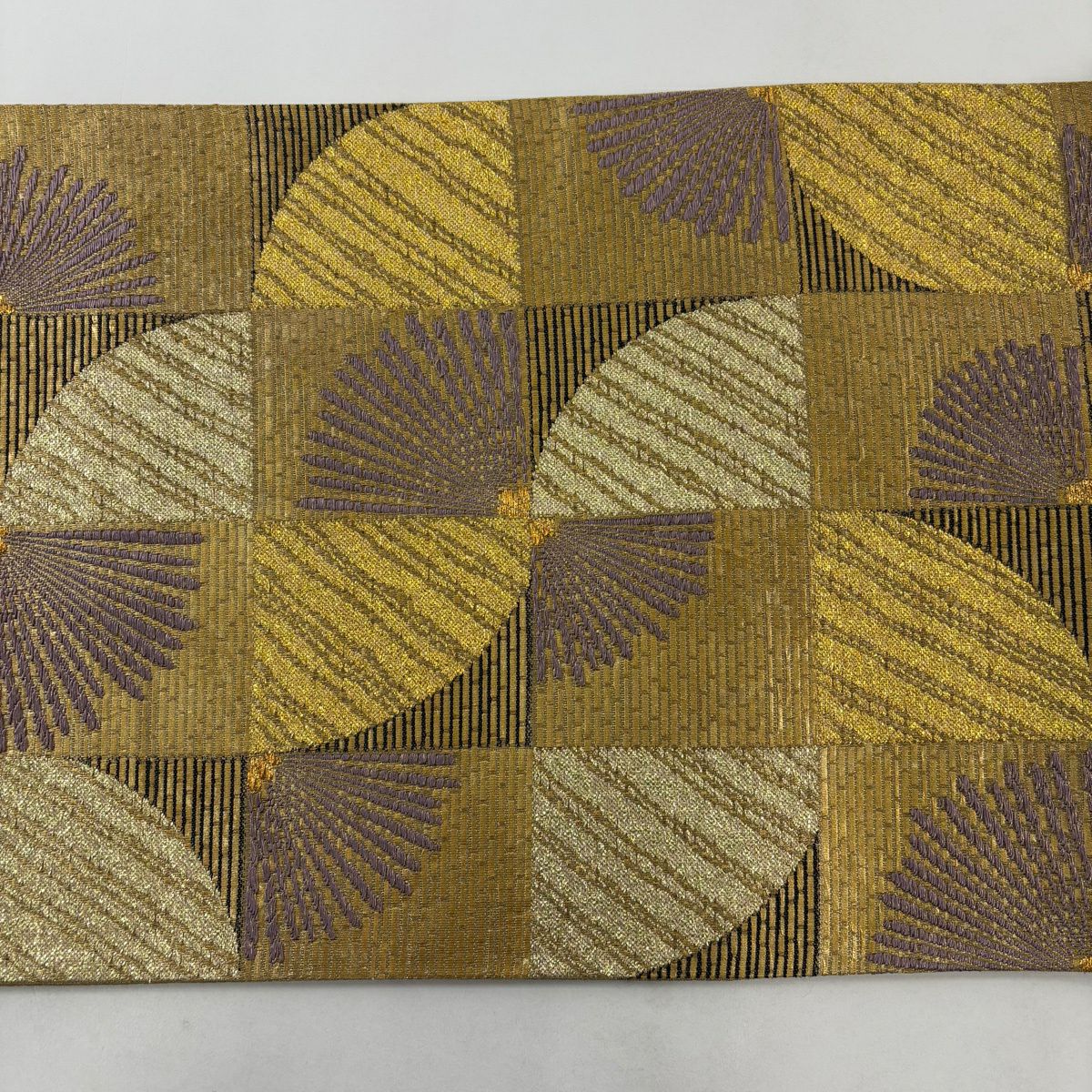 【美品】 袋帶 名品級 若松樹 市松樹 金絲 金金箔 金色 六通 純蠶絲