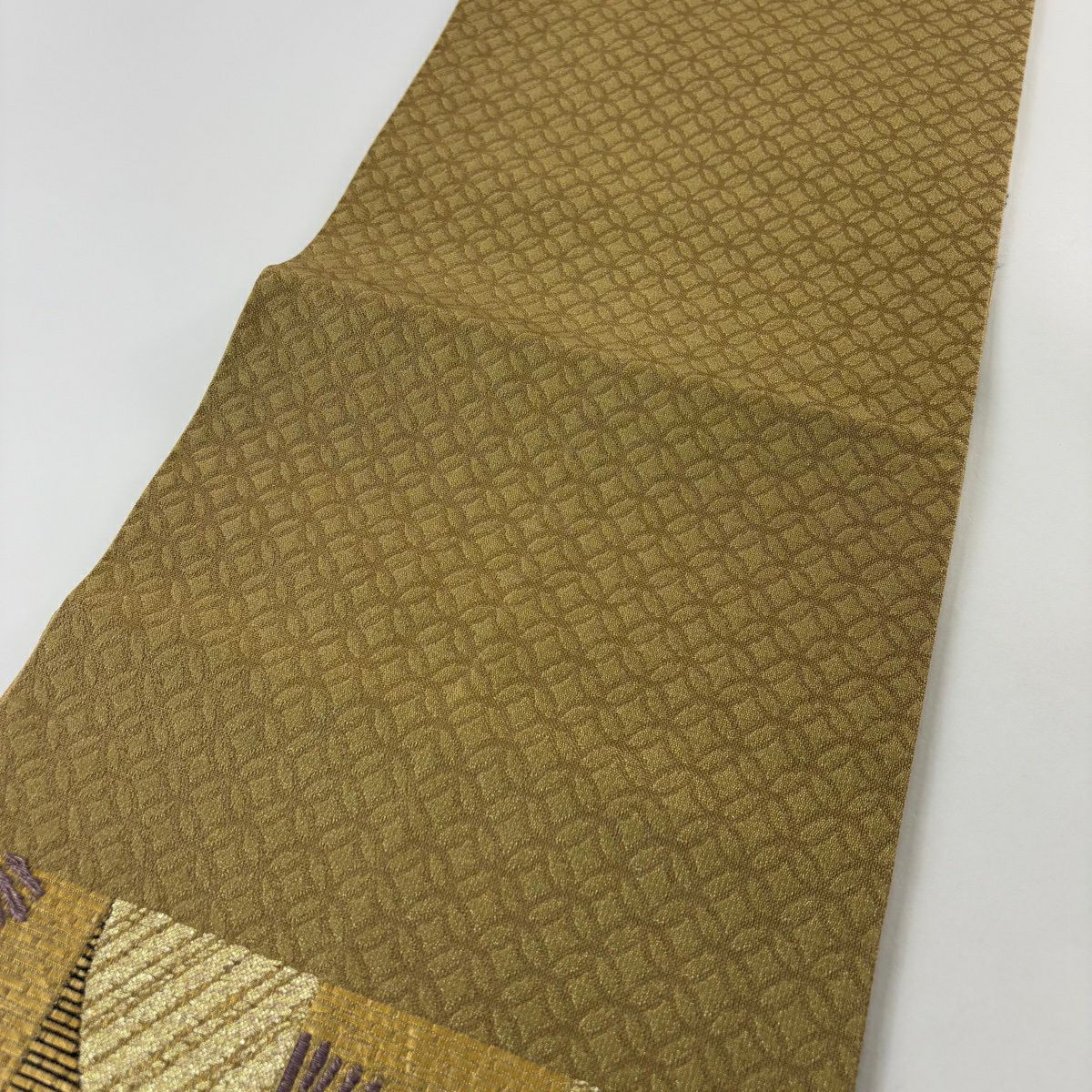 【美品】 袋帶 名品級 若松樹 市松樹 金絲 金金箔 金色 六通 純蠶絲