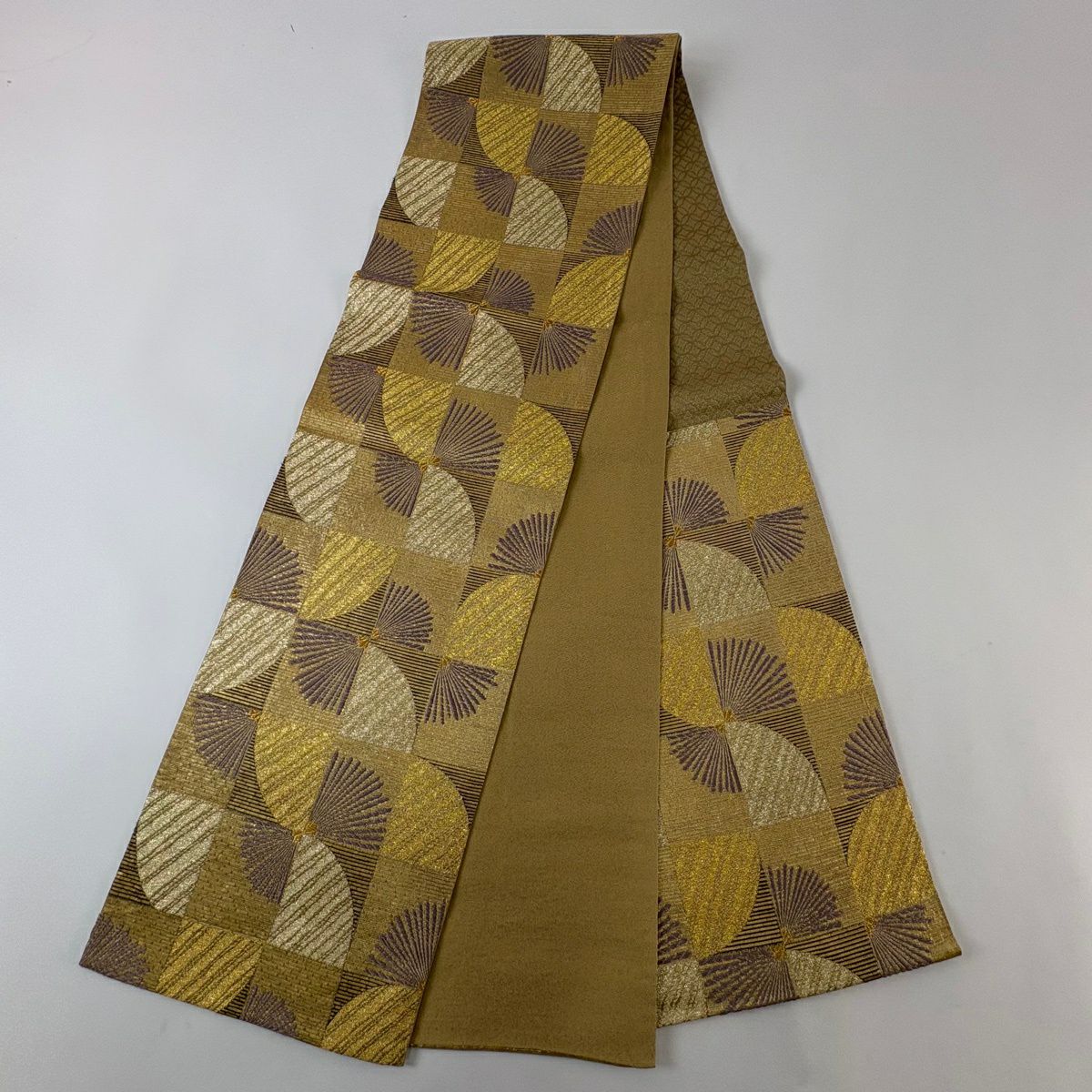 【美品】 袋帶 名品級 若松樹 市松樹 金絲 金金箔 金色 六通 純蠶絲
