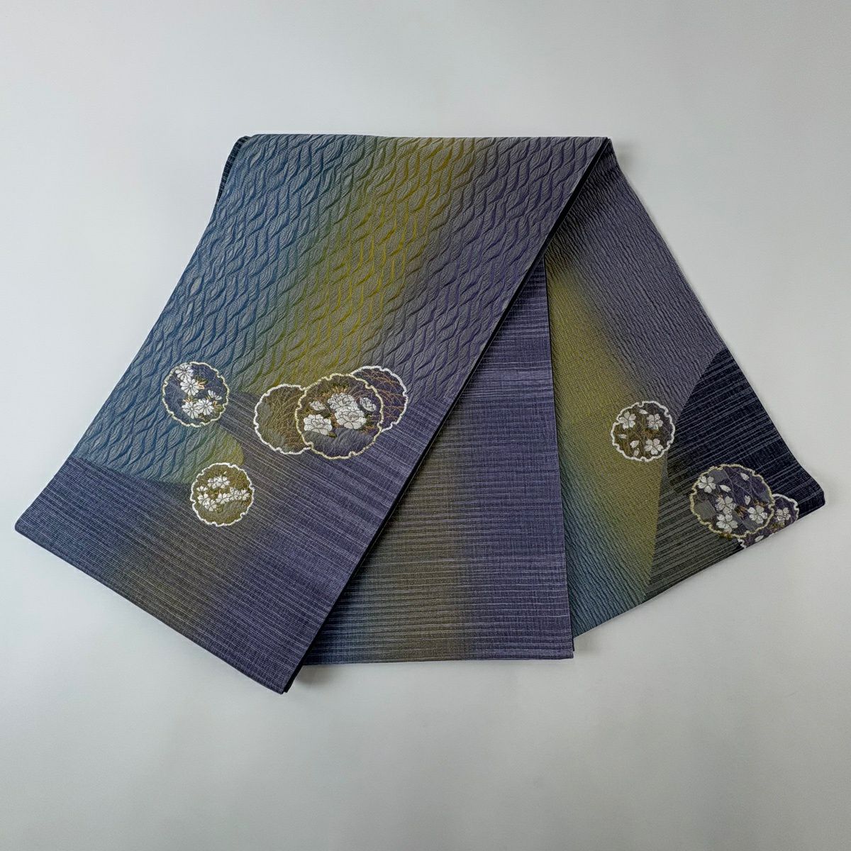 【美品】 袋帶 名品級 大和 雪輪 草花紋 金金箔 紫色 お太鼓圖案 純蠶絲