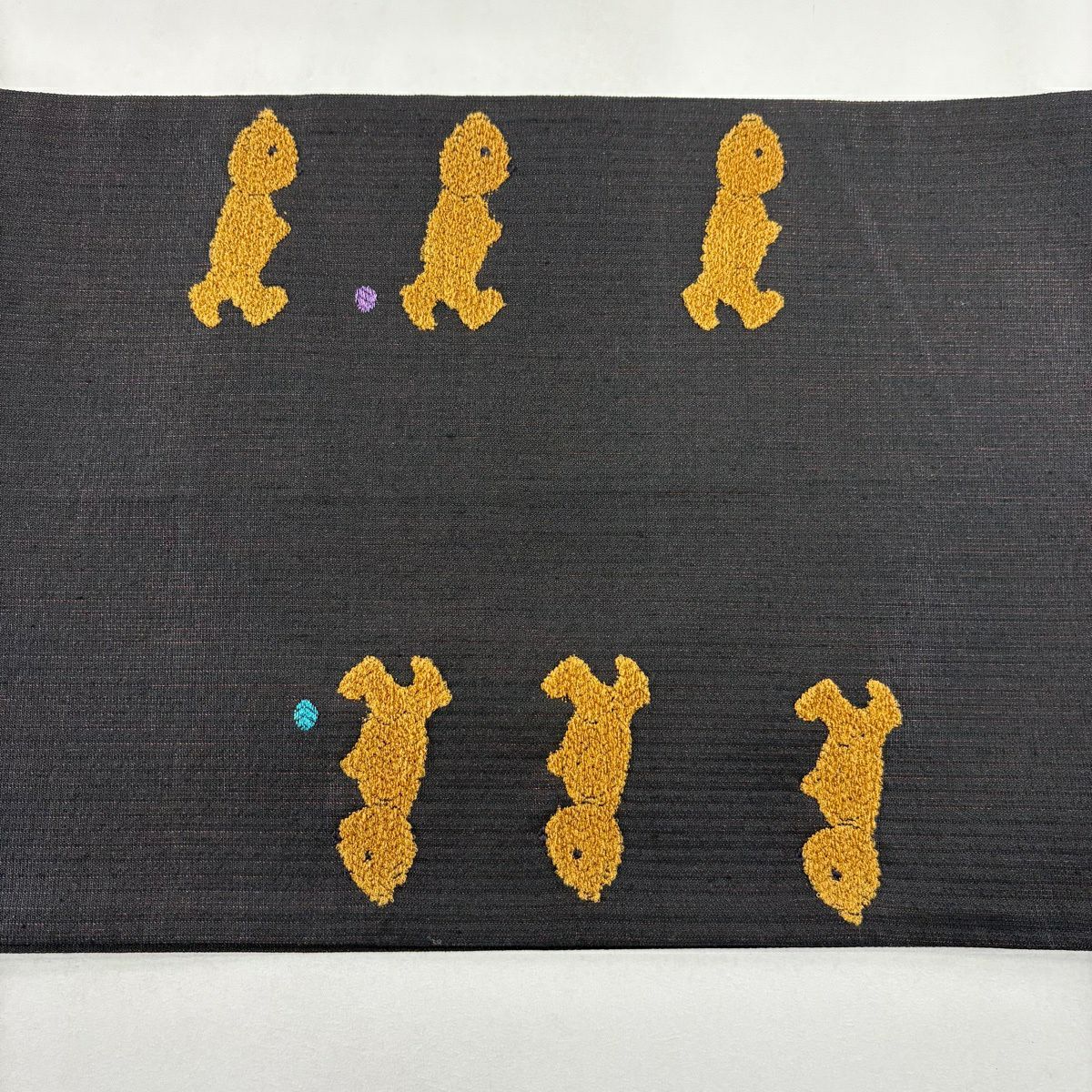 【美品】 袋帶 名品級 夏帶 熊 筋斗雲 刺繡 黑 お太鼓圖案 純蠶絲
