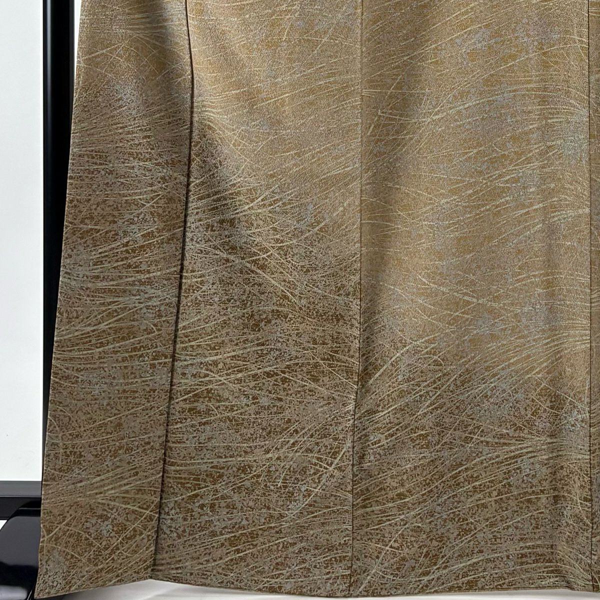 【美品】 付下 身長168cm 袖長68.5cm L 雙層 袋帶名古屋帶套裝 葉紋 幾何圖案 漸層 黃土色 純蠶絲 優品級 一個紋