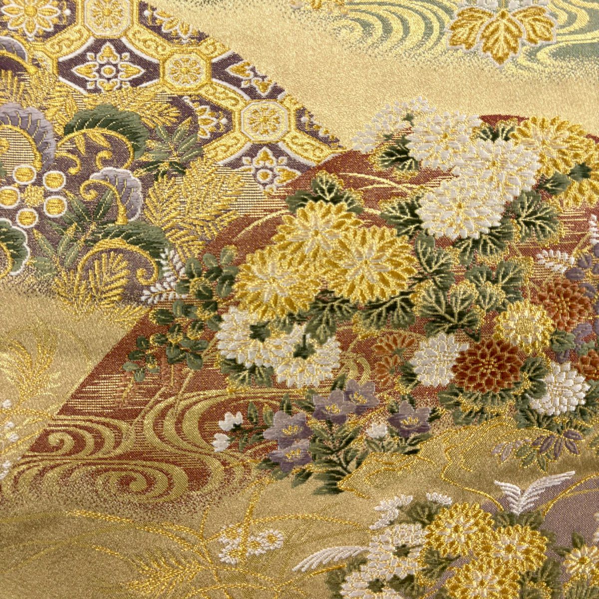 【美品】訪問服 身長160cm 袖長64cm M 雙層 菊花 稻穗 金絲 金銀彩 粉紅 純蠶絲 秀品級