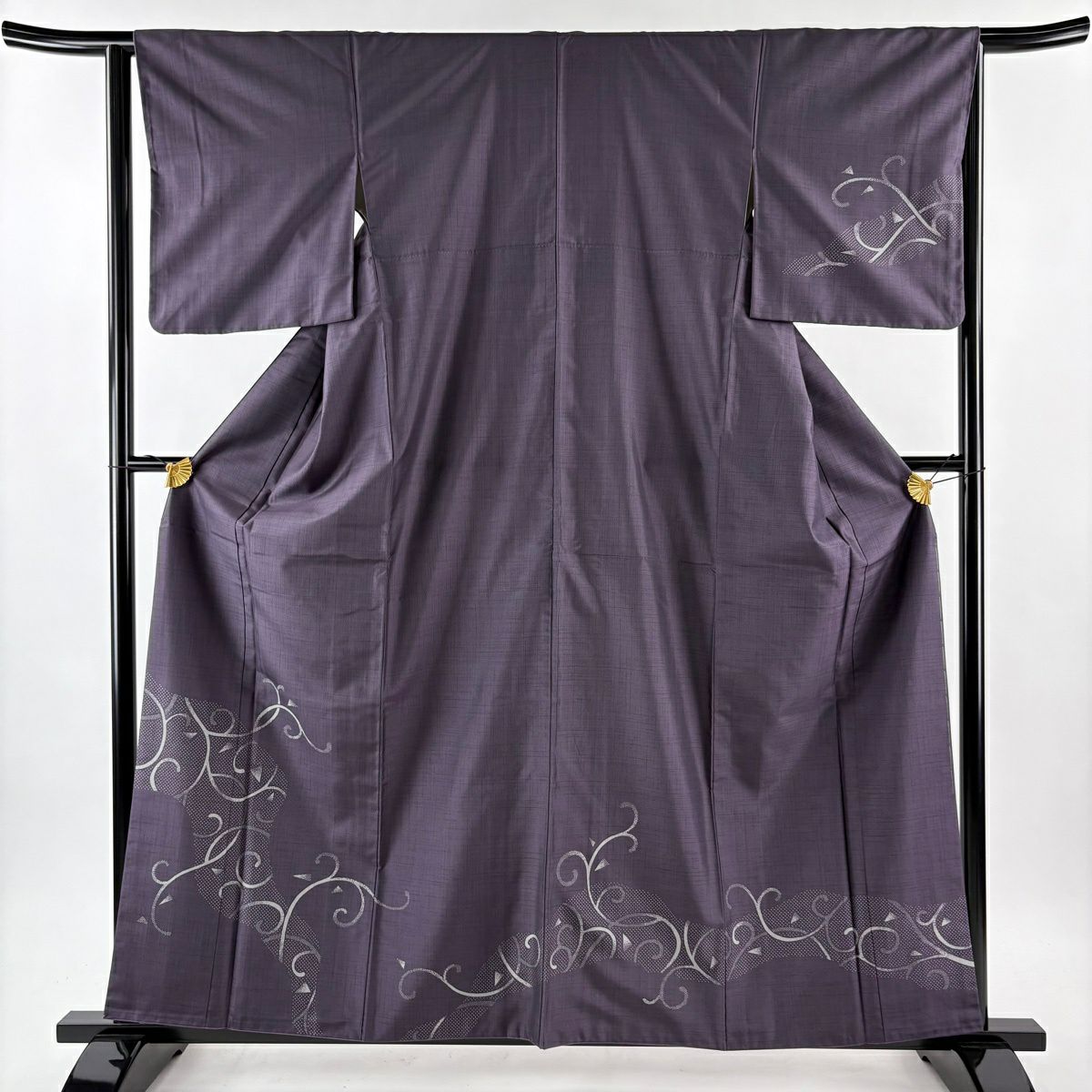 【美品】 付下 身長160cm 袖長63cm S 雙層 袋帶套裝 大島紬織織 証書齊全 唐草紋 霞 紫 純蠶絲 名品級