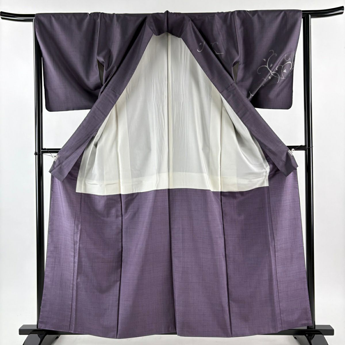 【美品】 付下 身長160cm 袖長63cm S 雙層 袋帶套裝 大島紬織織 証書齊全 唐草紋 霞 紫 純蠶絲 名品級