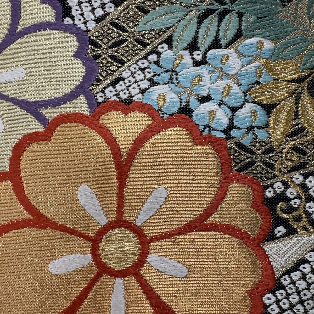 【美品】振袖禮服 身長166.5cm 袖長68.5cm L 雙層 袋帶全套櫻花 鬱金香 金絲 金銀彩 橙色 純蠶絲 名品級