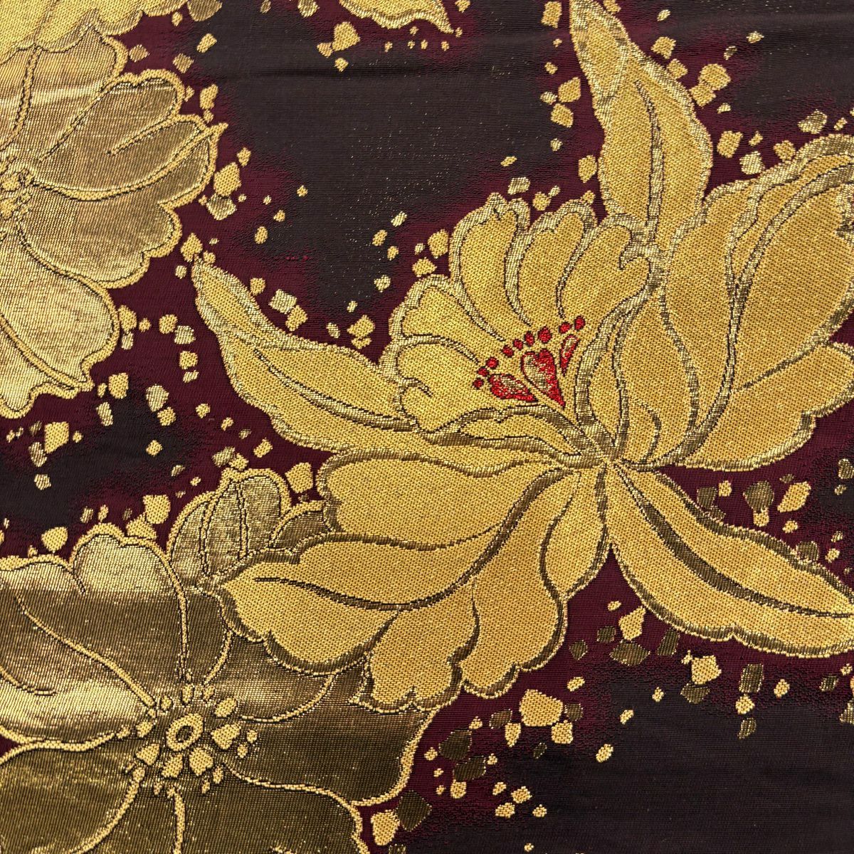 【美品】振袖禮服 身長164cm 袖長65.5cm M 雙層 袋帶全套 草花紋紋 菊花花 金銀彩 漸層 紅紫 純蠶絲 優品級