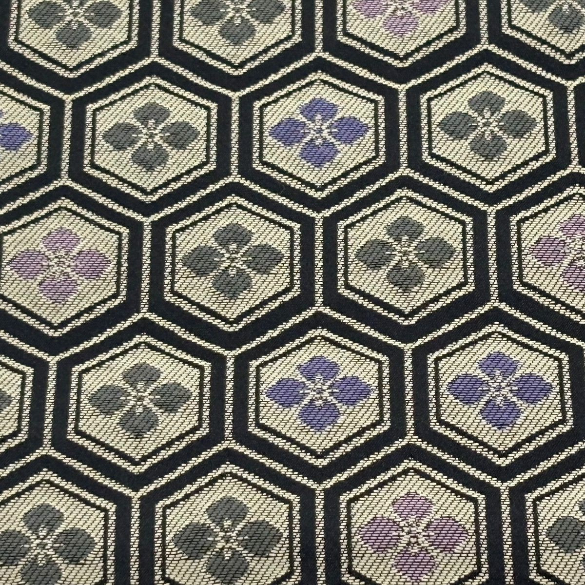 【美品】半幅帶 優品級 龜甲 花 黑 化纖