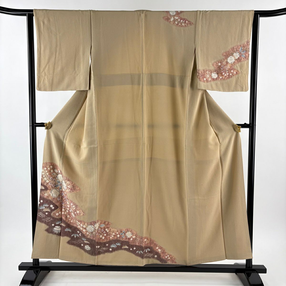 訪問服 身長154.5cm 袖長64cm M 雙層 辻花染圖案 霞 漸層 淺茶 純蠶絲 秀品級 一個紋
