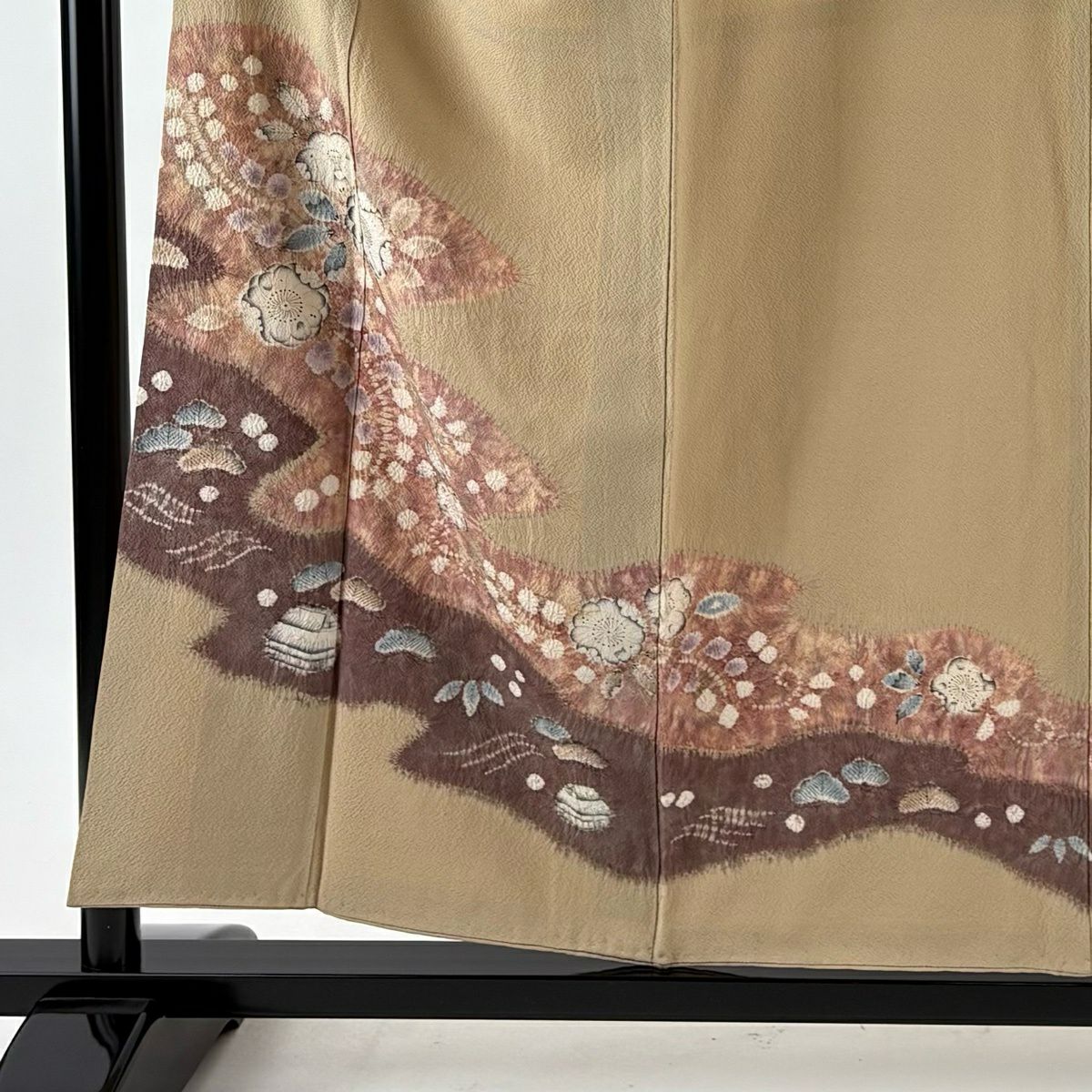 訪問服 身長154.5cm 袖長64cm M 雙層 辻花染圖案 霞 漸層 淺茶 純蠶絲 秀品級 一個紋