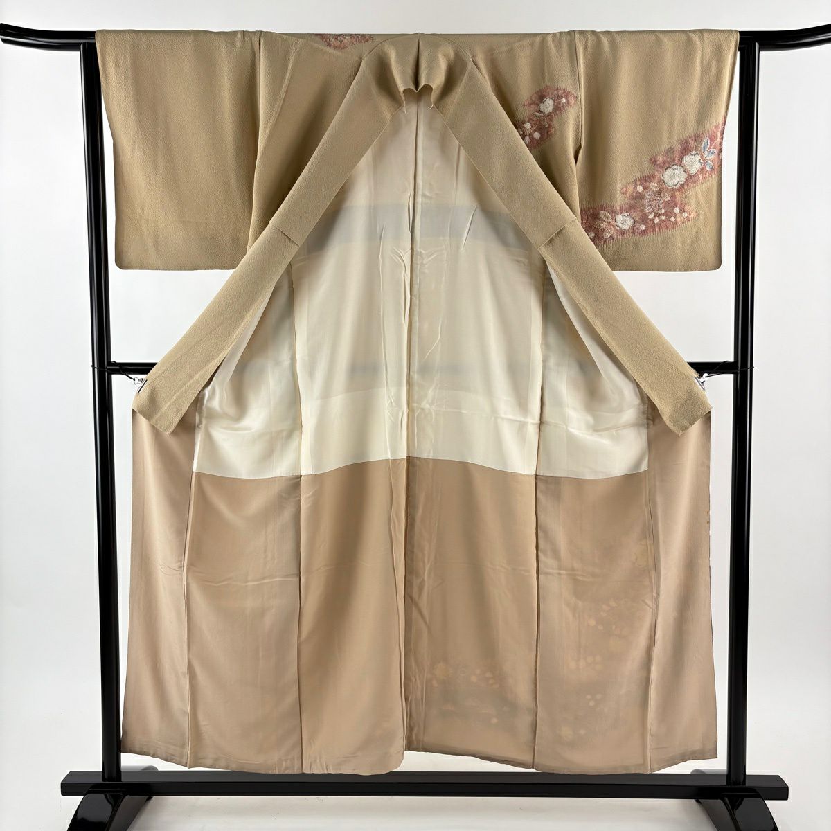 訪問服 身長154.5cm 袖長64cm M 雙層 辻花染圖案 霞 漸層 淺茶 純蠶絲 秀品級 一個紋