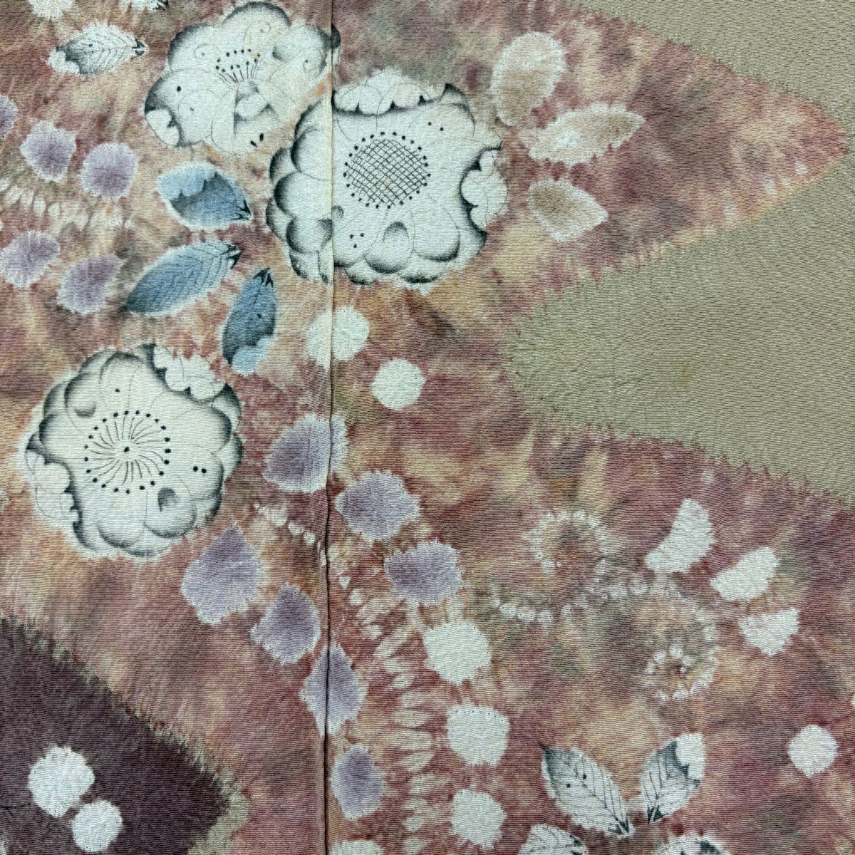 訪問服 身長154.5cm 袖長64cm M 雙層 辻花染圖案 霞 漸層 淺茶 純蠶絲 秀品級 一個紋