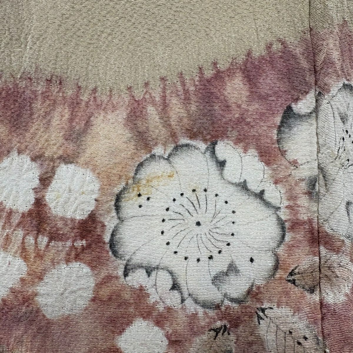 訪問服 身長154.5cm 袖長64cm M 雙層 辻花染圖案 霞 漸層 淺茶 純蠶絲 秀品級 一個紋