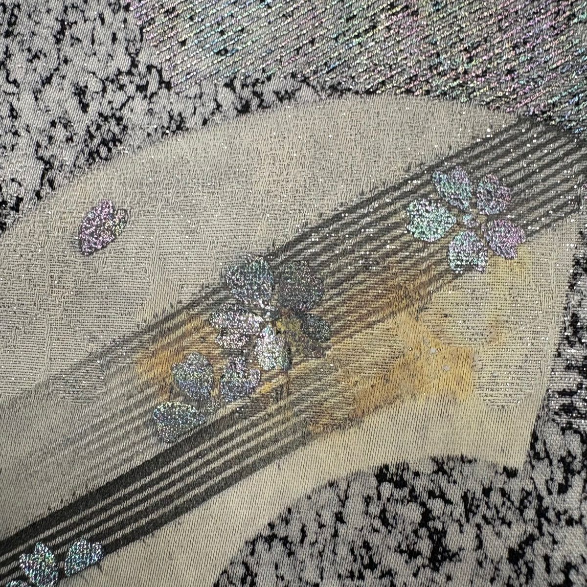 付下 身長162cm 袖長65cm M 雙層 扇子面 櫻花 刺繡 銀通 黑灰 純蠶絲 優品級
