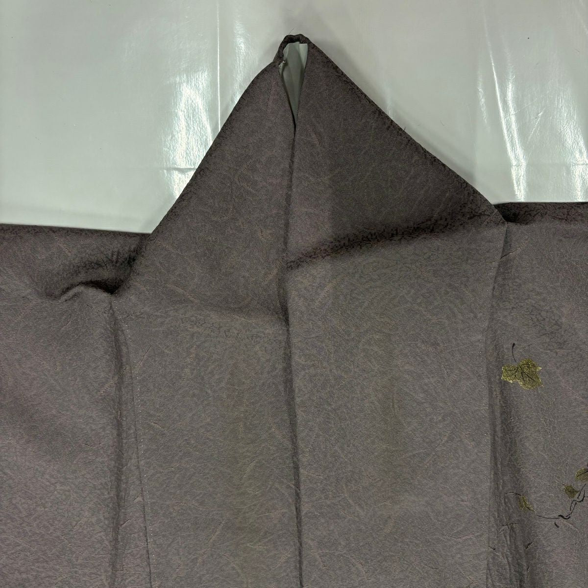 付下 身長158cm 袖長66.5cm M 雙層 葡萄唐草紋 霞 金銀彩 漸層 灰紫 純蠶絲 優品級