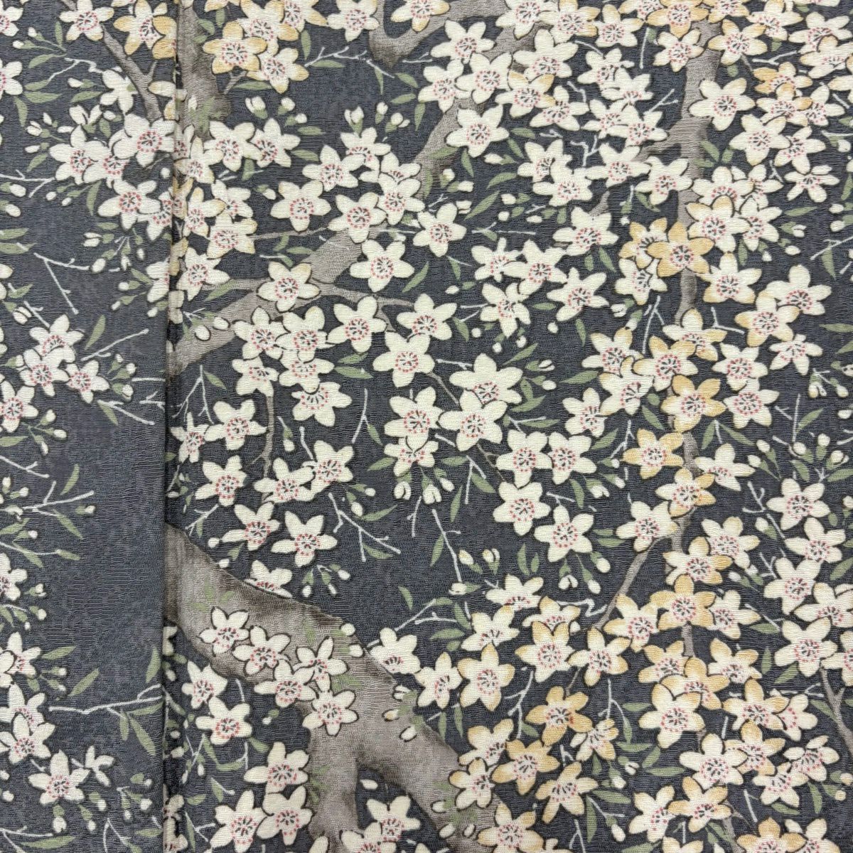 【美品】 小紋 身長162cm 袖長63.5cm S 雙層 枝花 灰綠 純蠶絲 秀品級