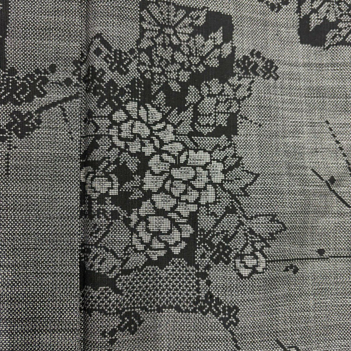 【美品】 紬織 身長159cm 袖長61.5cm S 雙層 色紙 草花紋紋 黑灰 純蠶絲 秀品級