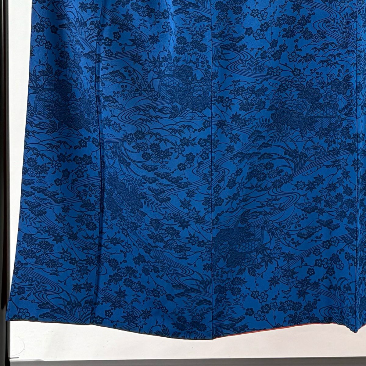 小紋 身長150cm 袖長65cm M 雙層 松樹竹子梅花 流水 深藍 純蠶絲 秀品級