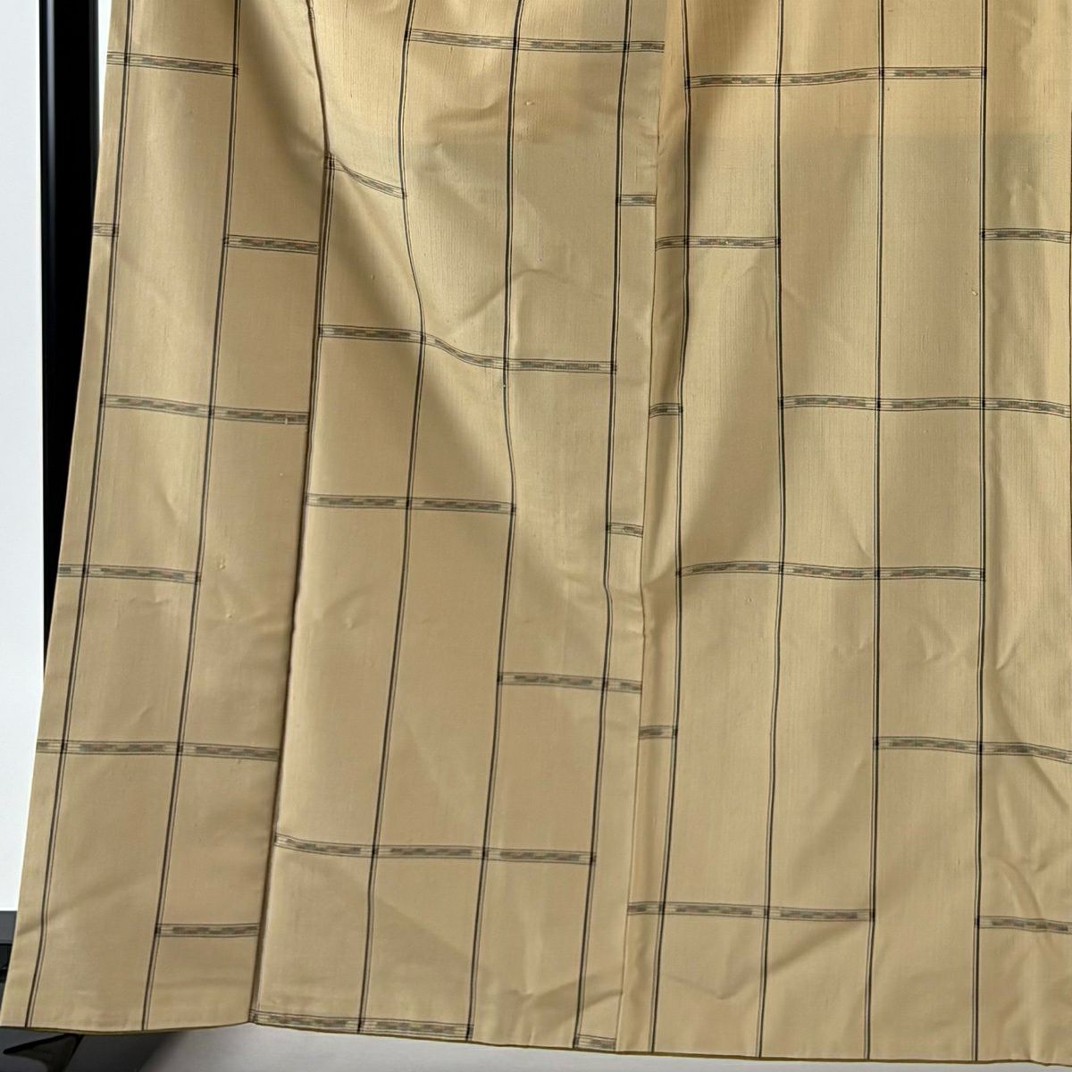 【美品】 紬織 身長165cm 袖長67cm M 雙層 條紋 幾何圖案 米色 純蠶絲 優品級