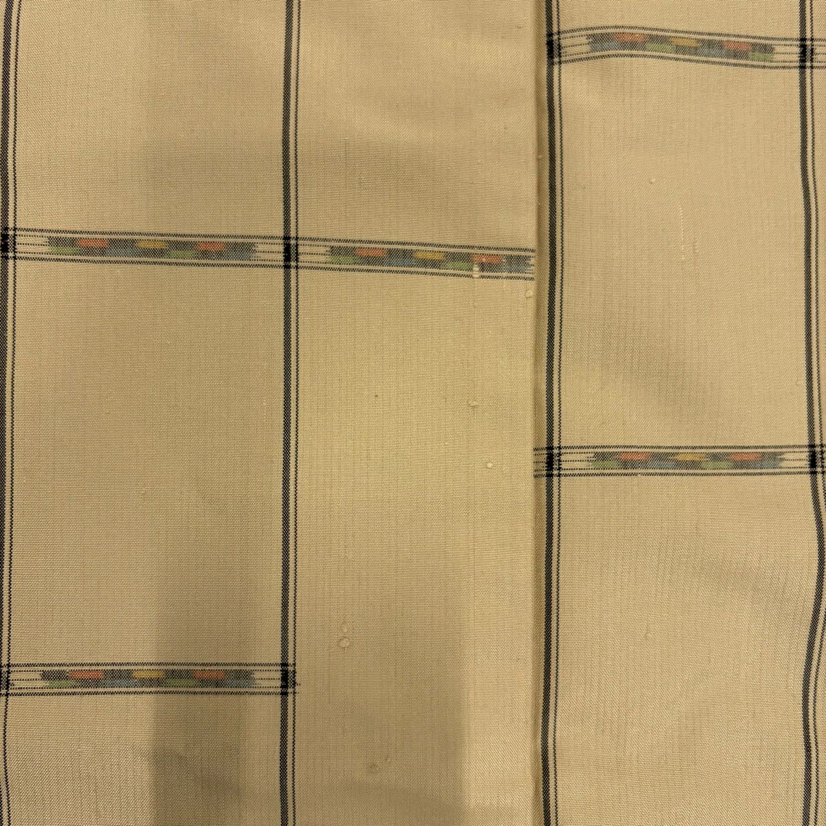 【美品】 紬織 身長165cm 袖長67cm M 雙層 條紋 幾何圖案 米色 純蠶絲 優品級