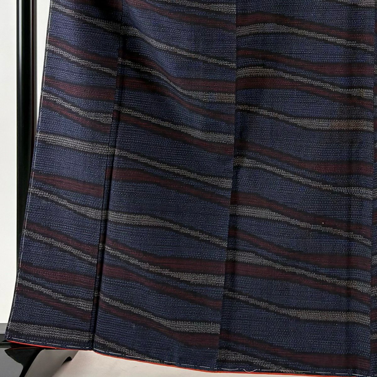 【美品】 紬織 身長163.5cm 袖長65.5cm M 雙層 證書附帶 龜甲絣 斜紋 深藍 純蠶絲 優品級