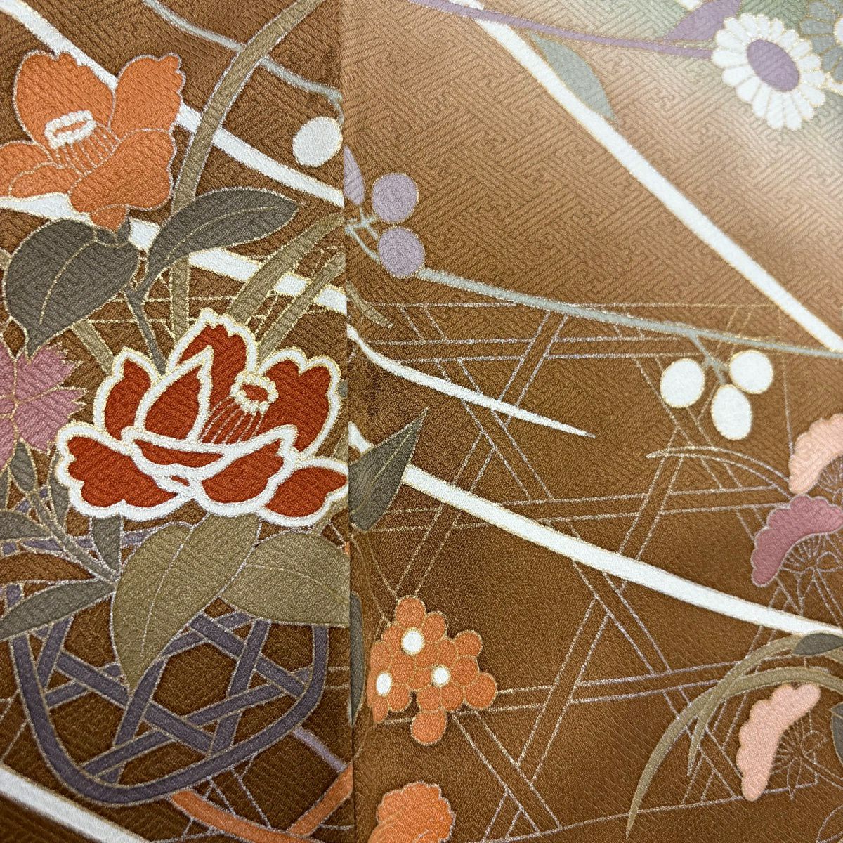 訪問服 身長159cm 袖長63.5cm S 雙層 花籠 籠目 金銀彩 染分 鶯 綠 純蠶絲 秀品級