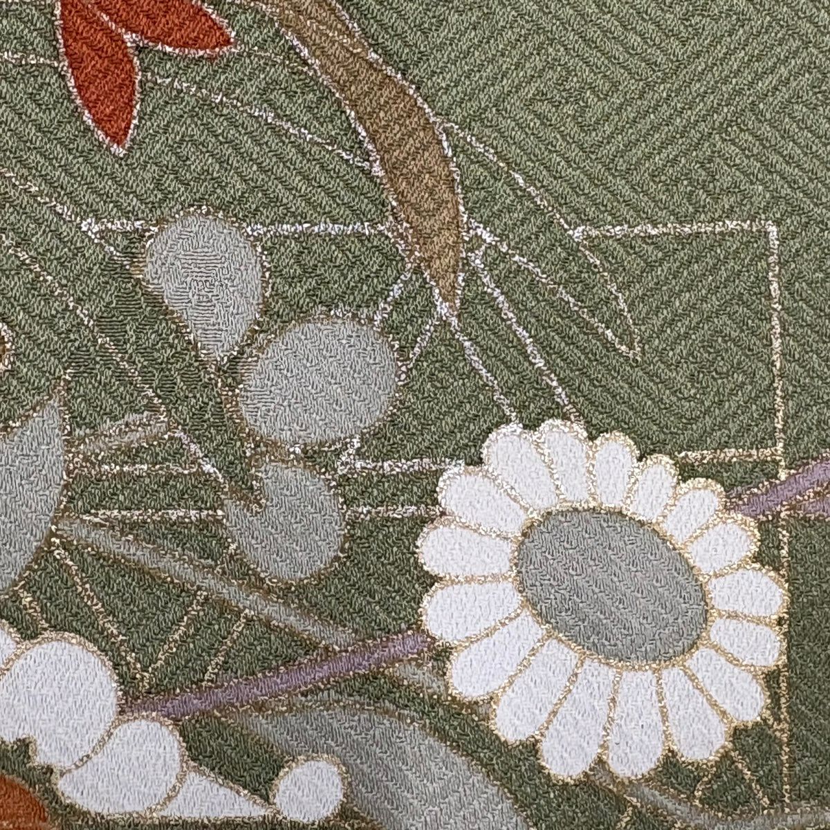 訪問服 身長159cm 袖長63.5cm S 雙層 花籠 籠目 金銀彩 染分 鶯 綠 純蠶絲 秀品級