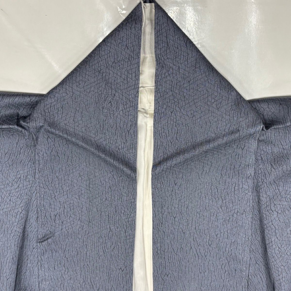 付下 身長158cm 袖長66.5cm M 雙層 花車 葡萄唐草紋 刺繡 金糸 青灰 純蠶絲 秀品級