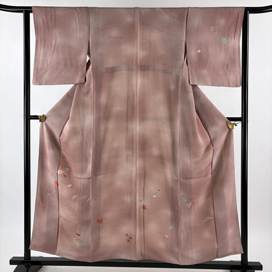 【美品】 付下 身長156cm 袖長62.5cm S 雙層 吹寄 地紋 刺繡 漸層 小豆 純蠶絲 優品級