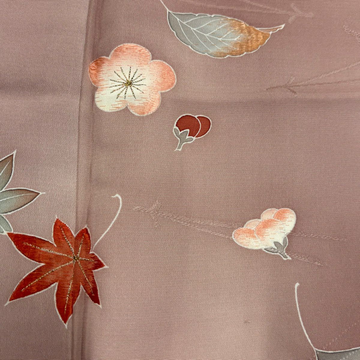 【美品】 付下 身長156cm 袖長62.5cm S 雙層 吹寄 地紋 刺繡 漸層 小豆 純蠶絲 優品級