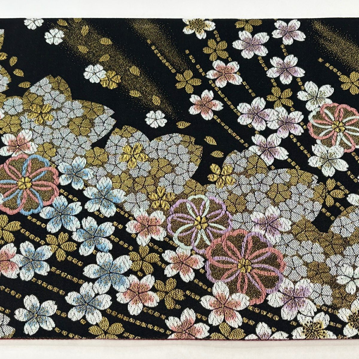 【美品】 袋帶 秀品級 振袖禮服禮服用 櫻花 金絲 金金箔 黑色 六通 純蠶絲