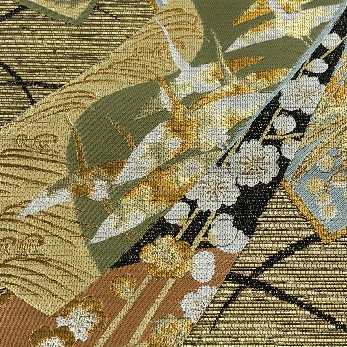 【美品】 袋帶 秀品級 琳派弥栄紋 仙鶴 波 金絲 金金箔 金色 六通 純蠶絲