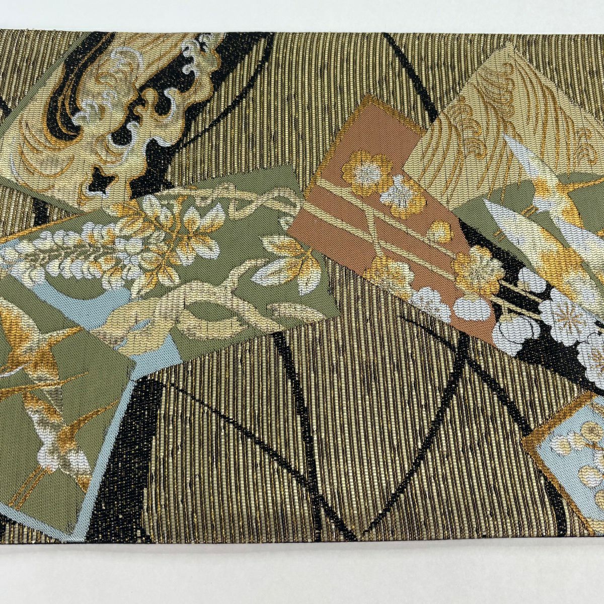 【美品】 袋帶 秀品級 琳派弥栄紋 仙鶴 波 金絲 金金箔 金色 六通 純蠶絲