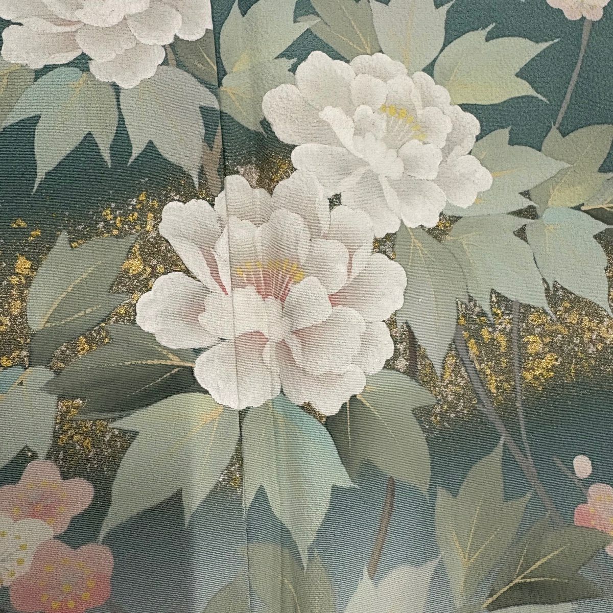 訪問服 身長162.5cm 袖長65.5cm M 雙層 落款有 枝花 七寶紋 染分 薄青綠 純蠶絲 秀品級 一つ紋