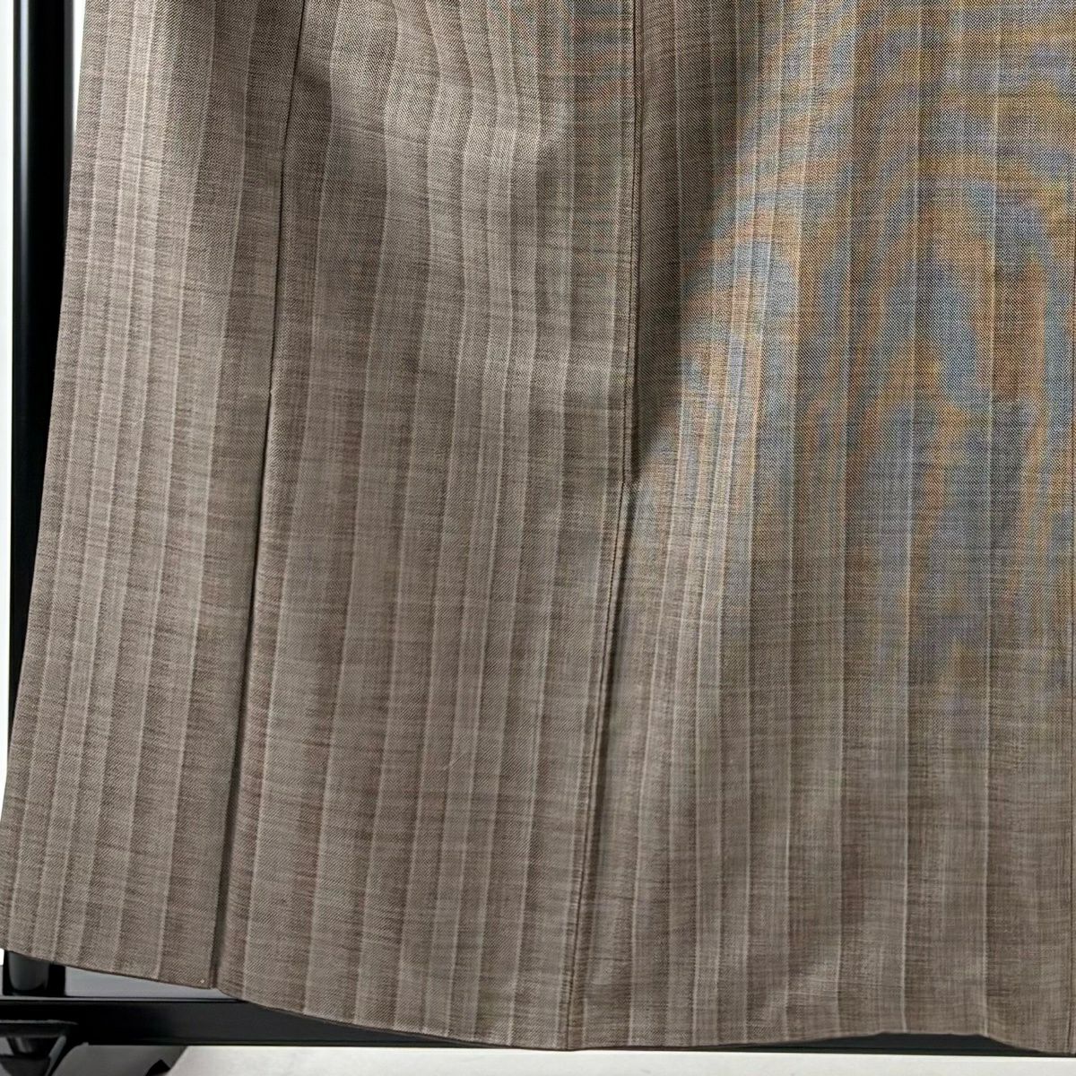 【美品】 紬織 身長159cm 袖長64cm M 雙層 鈴乃屋 垂直條紋 焦茶 純蠶絲 優品級