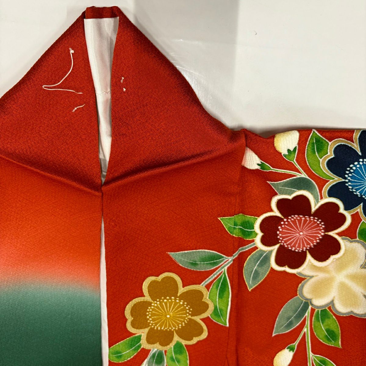 【美品】振袖禮服 身長160cm 袖長66cm M 雙層 枝垂櫻 蝴蝶 金銀彩 染分 朱紅 純蠶絲 秀品級