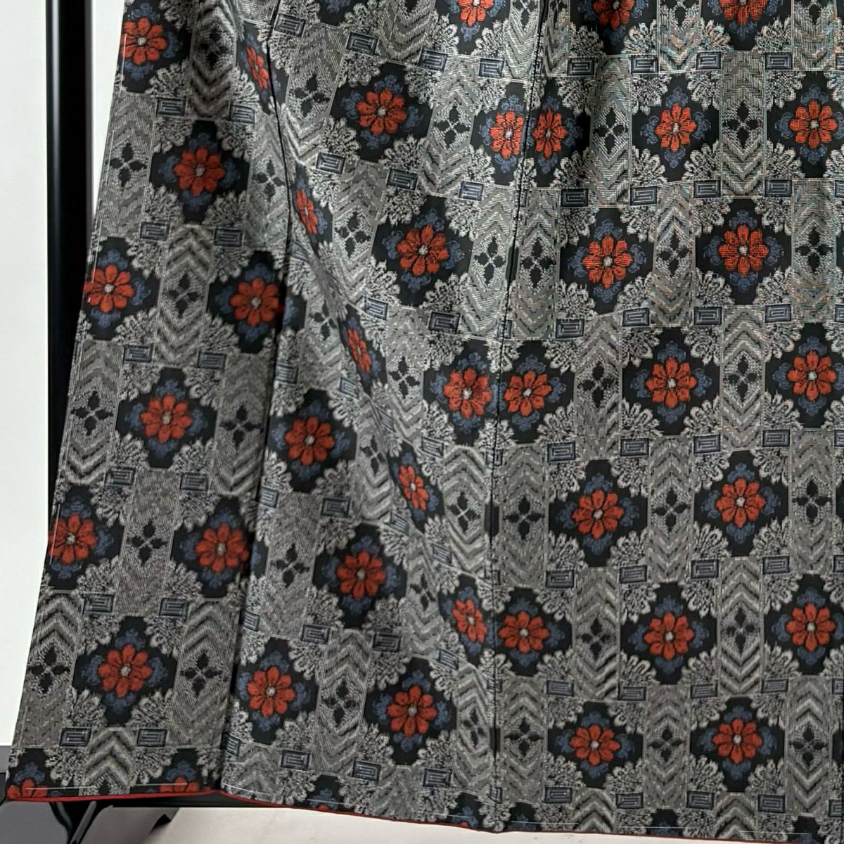 【美品】 紬織 身長162cm 袖長67cm M 雙層 套裝 證書附帶 花 菱 灰 純蠶絲 優品級