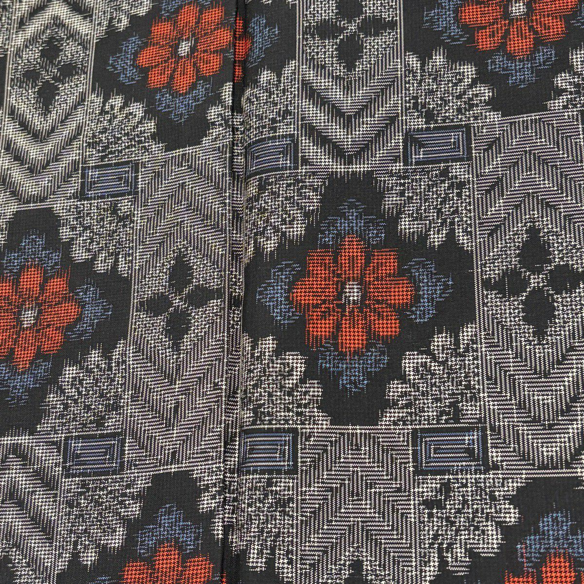 【美品】 紬織 身長162cm 袖長67cm M 雙層 套裝 證書附帶 花 菱 灰 純蠶絲 優品級